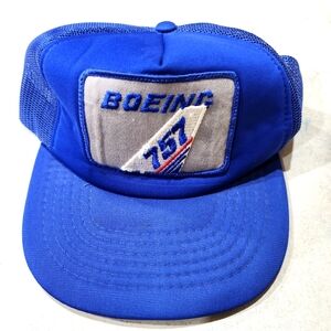 Vintage Boeing Hat 757 Trucker Cap Mesh Foam Blue Korea Snap Back Airplane